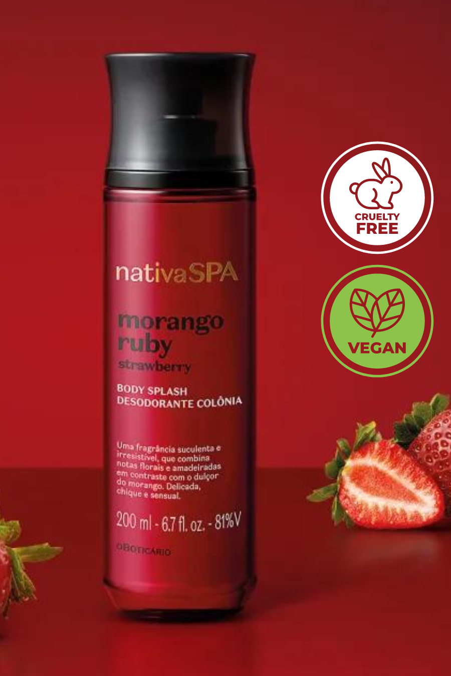 Nativa SPA Strawberry Body Splash (Vegan) 200 ml - O Boticario - Brazilian Body Care | Brazilian Perfum Hair Skin Care Cosmetics online - Missy Mô