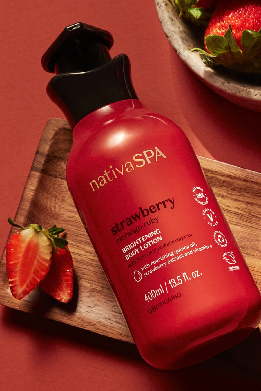 Nativa SPA Strawberry Brightening BODY LOTION (Vegan) 400 ml - O Boticario - Brazilian Body Care | Brazilian Perfum Hair Skin Care Cosmetics online - Missy Mô